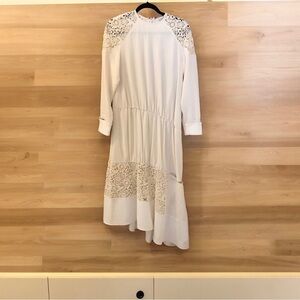 TIBI Guipure Lace Asymmetrical Ivory Lace Dress, Cut-Outs, Long Sleeves,…